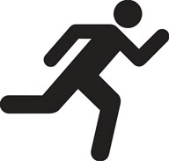Stick figure of man running to the right